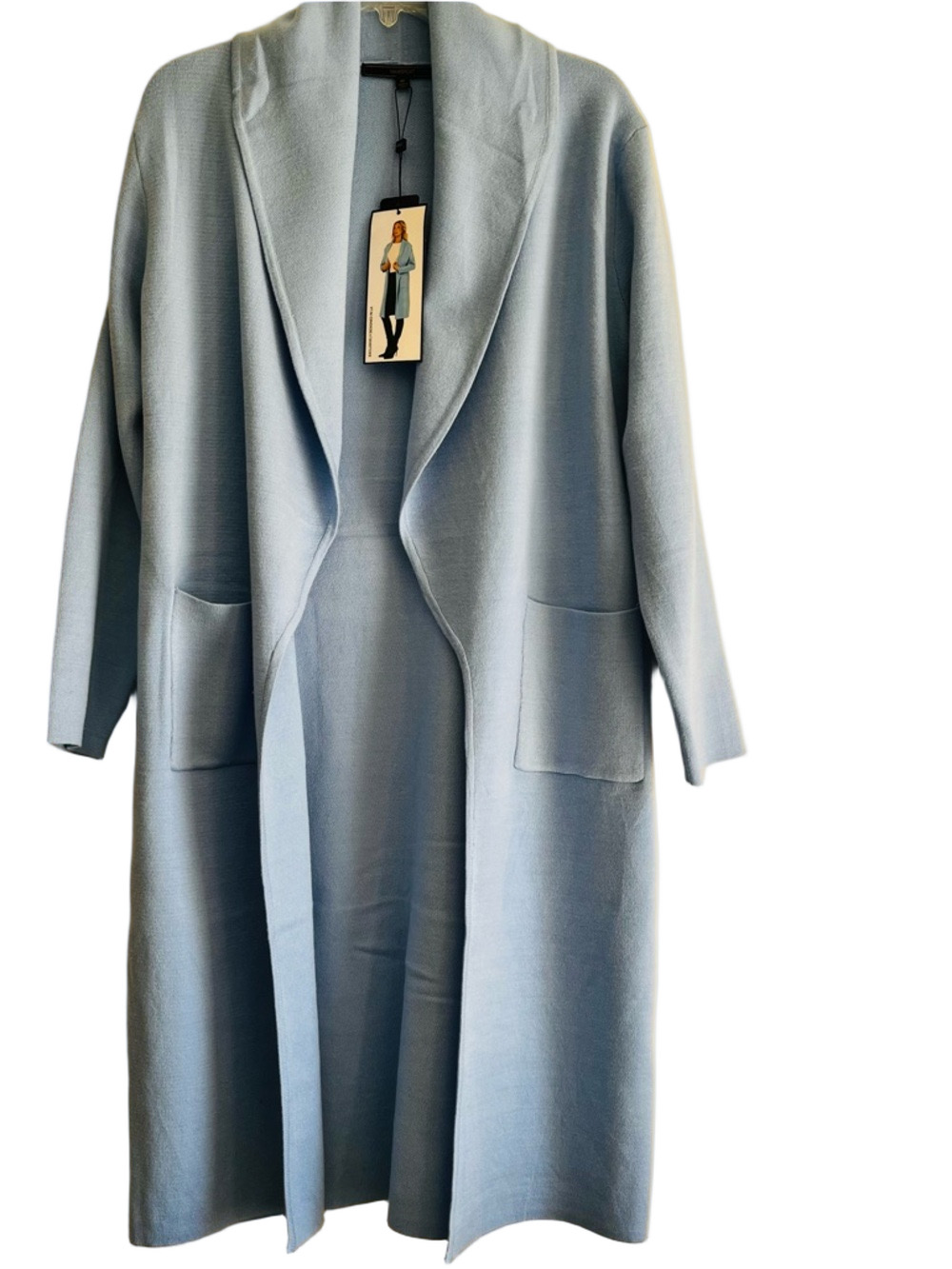 Max Sport Light Blue Open Front Long Cardigan Sweater Coat Women Medium